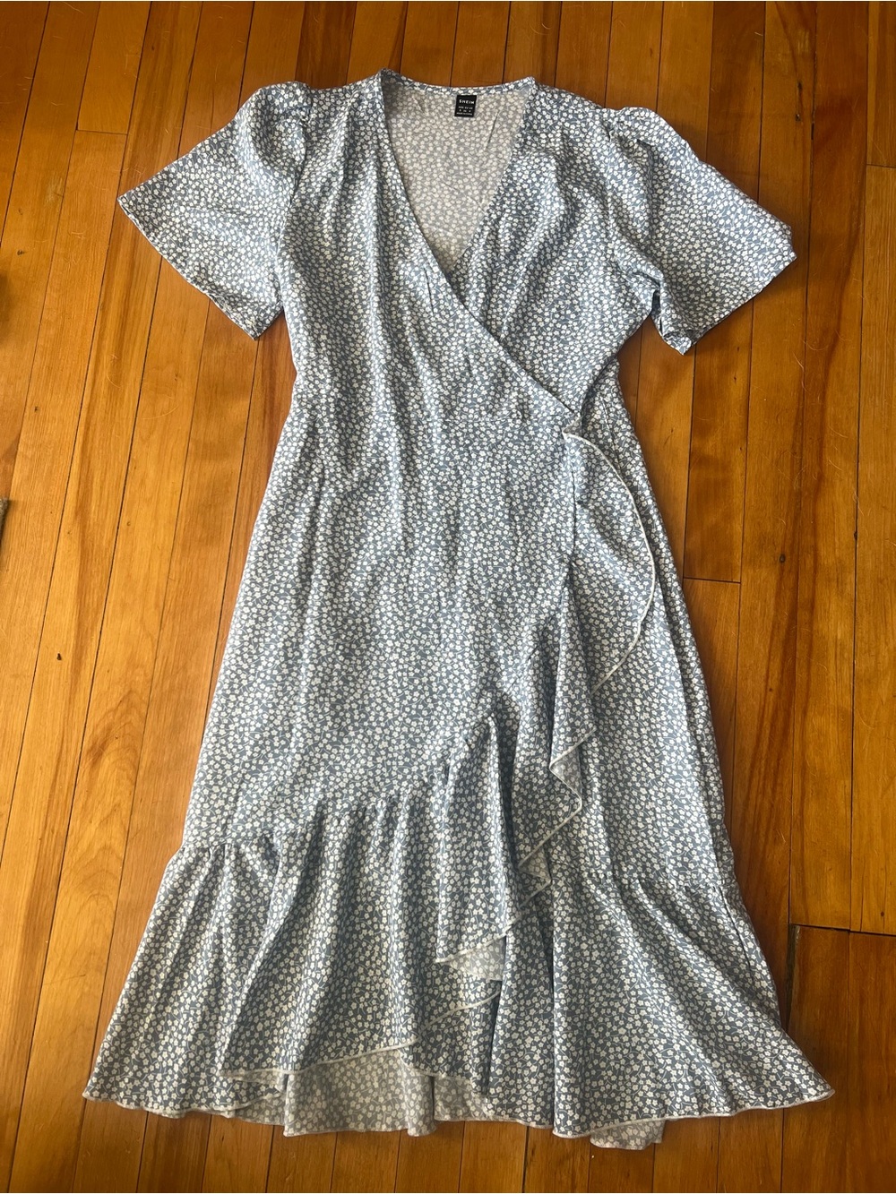 Light Blue Floral Wrap Dress